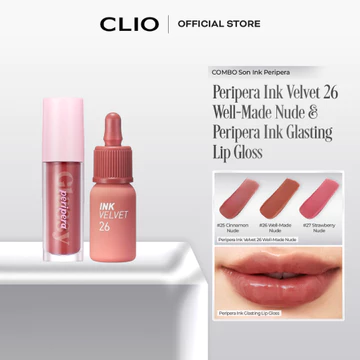 COMBO Son Tint Bóng Peripera Ink Glasting Lip Gloss (4.5ml) & Son Kem Lì Mịn Peripera Ink Velvet (4g)