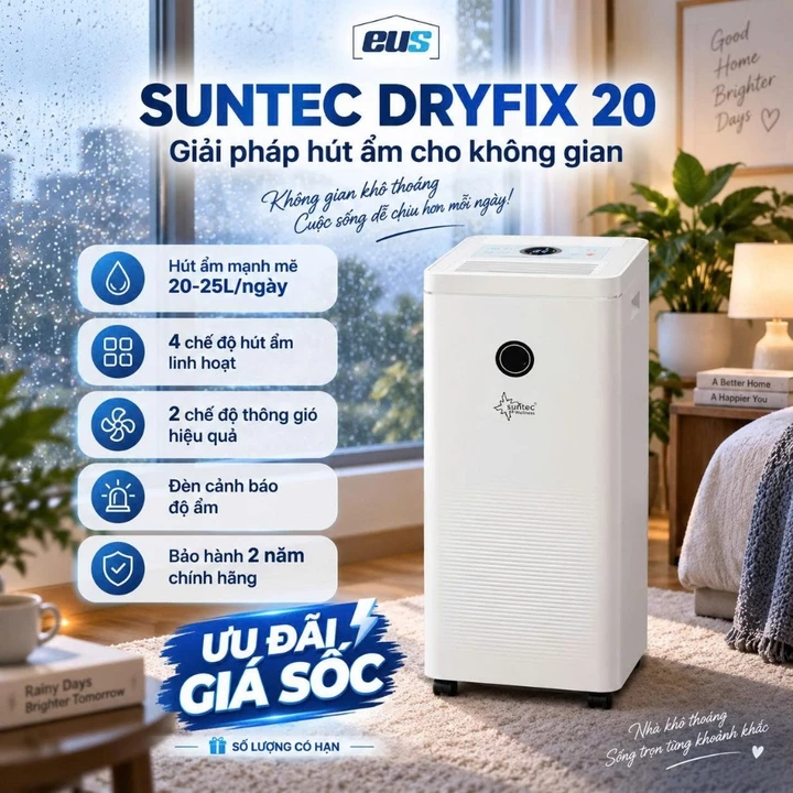 Máy Hút Ẩm & Lọc Không Khí Đức SUNTEC DryFix 20 - 3in1 hút ẩm, lọc không khí, sấy quần áo - 25L/ngày