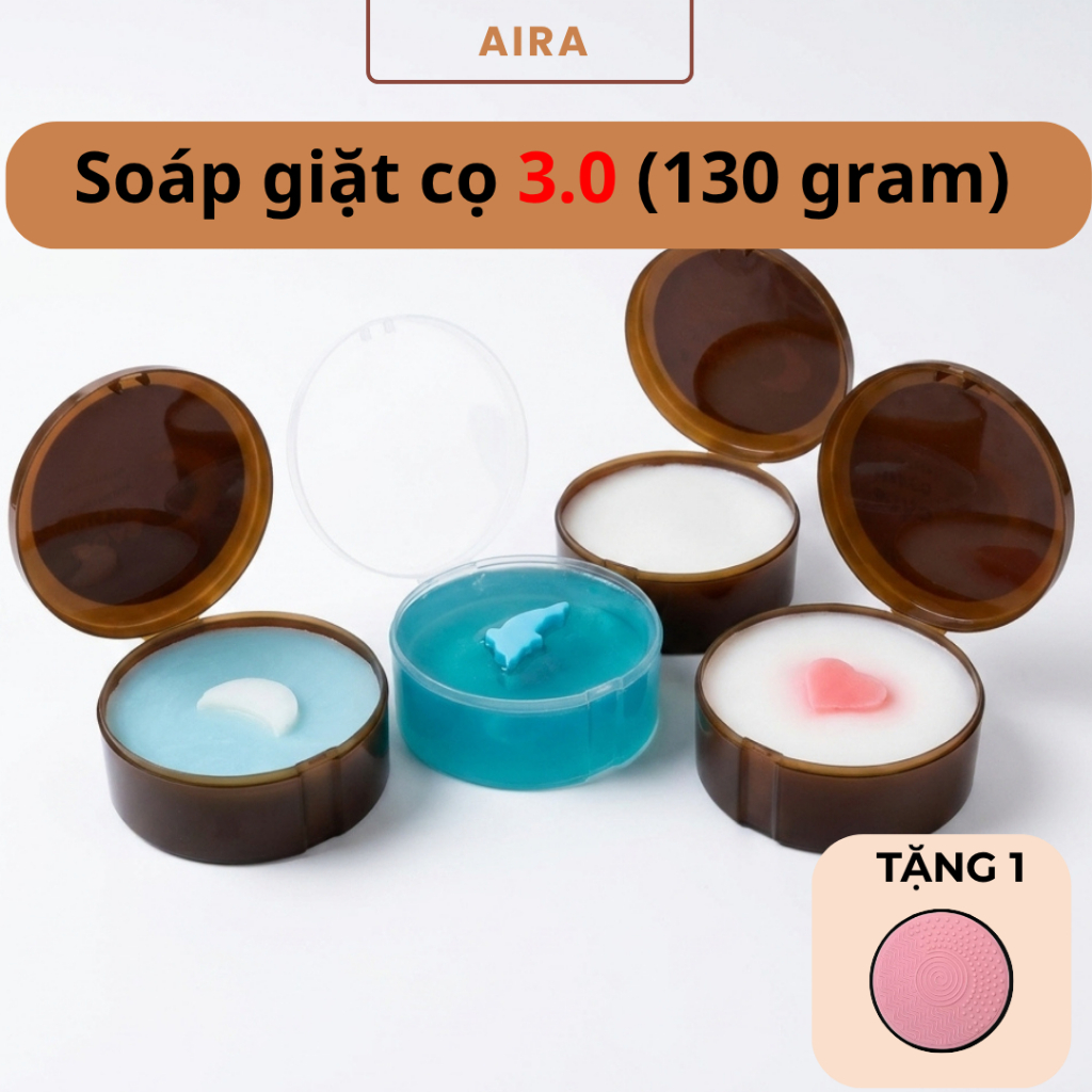 Soap giặt cọ Aira phiên bản 3.0 ( 130 gram, có 4 mùi thơm nâng cấp miệng hũ to hơn dễ dàng giặt bông mút và cọ to )