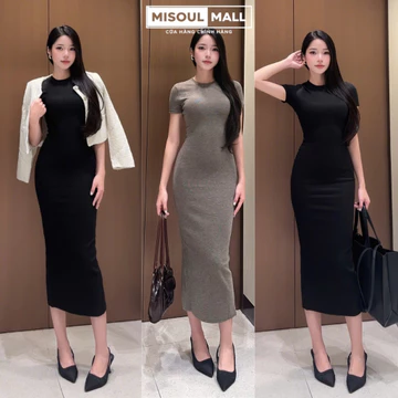 Váy Body Cộc Tay Len Lông Thỏ Bigsize, Váy Ôm Body Xẻ Sau Cổ Tròn Sexy MiSoul Mall 622