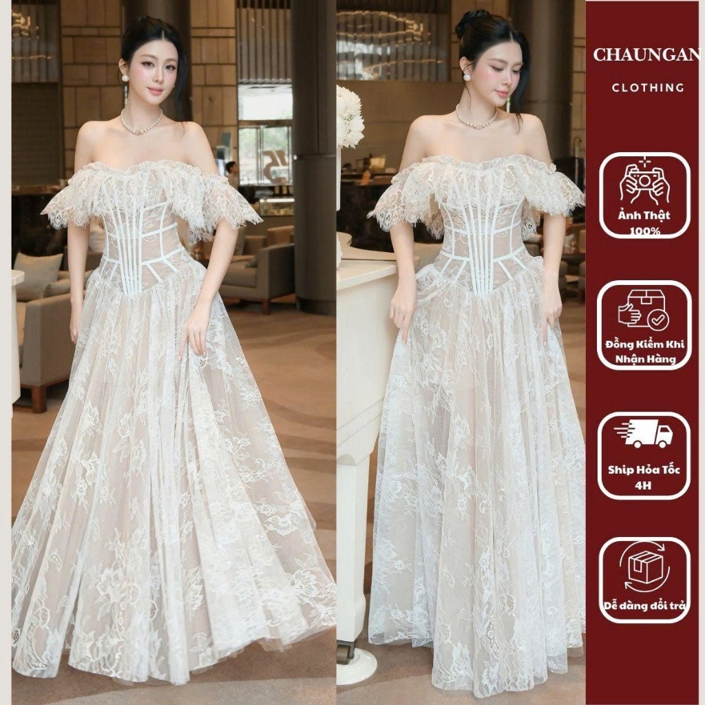 Đầm dạ hội ren trắng cao cấp CHUẨN THẢO BIBI