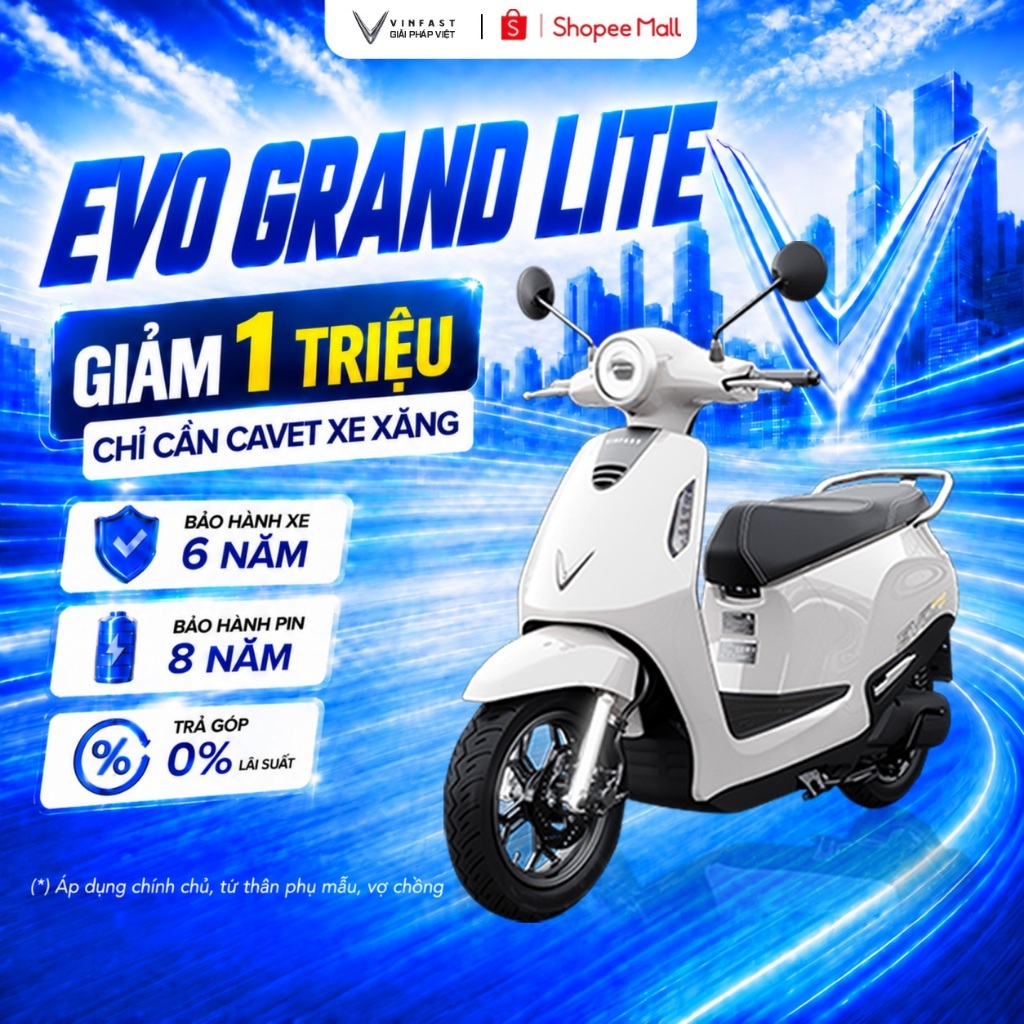 [NHẬN TẠI HCM] - Xe Máy Điện VinFast Evo Grand Lite - Pin LFP - Không cần GPLX | BigBuy360 - bigbuy360.vn