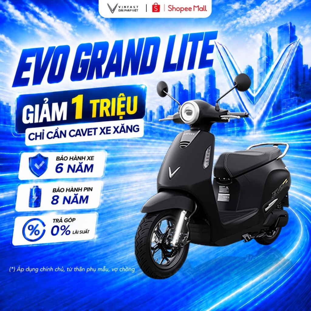 [NHẬN TẠI HCM] - Xe Máy Điện VinFast Evo Grand Lite - Pin LFP - Không cần GPLX | BigBuy360 - bigbuy360.vn