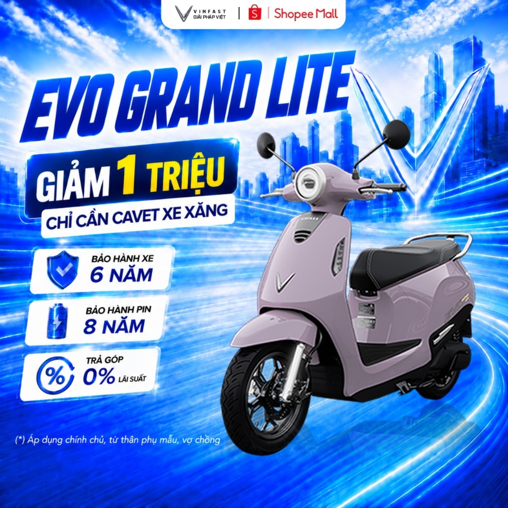 [NHẬN TẠI HCM] - Xe Máy Điện VinFast Evo Grand Lite - Pin LFP - Không cần GPLX | BigBuy360 - bigbuy360.vn