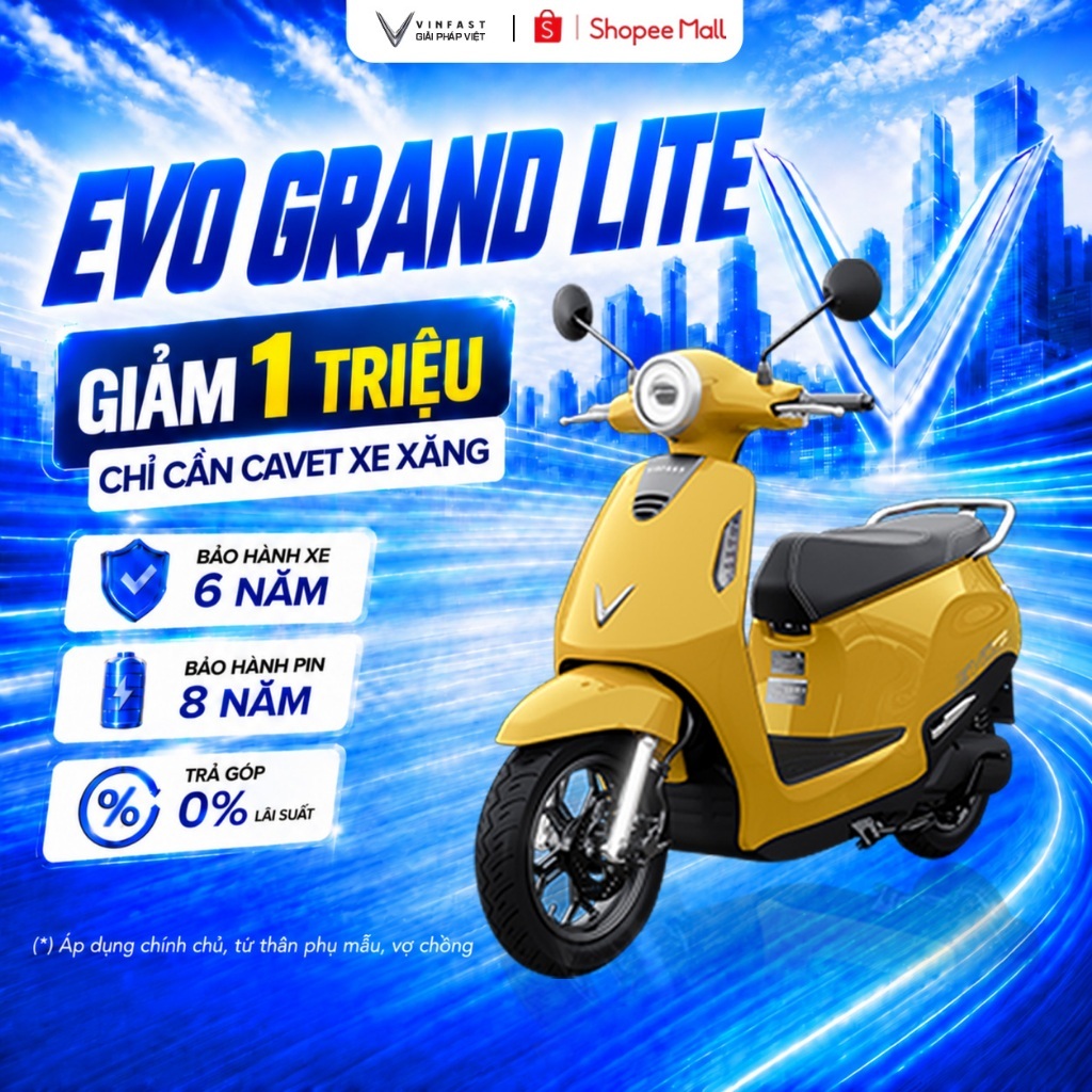 [NHẬN TẠI HCM] - Xe Máy Điện VinFast Evo Grand Lite - Pin LFP - Không cần GPLX | BigBuy360 - bigbuy360.vn
