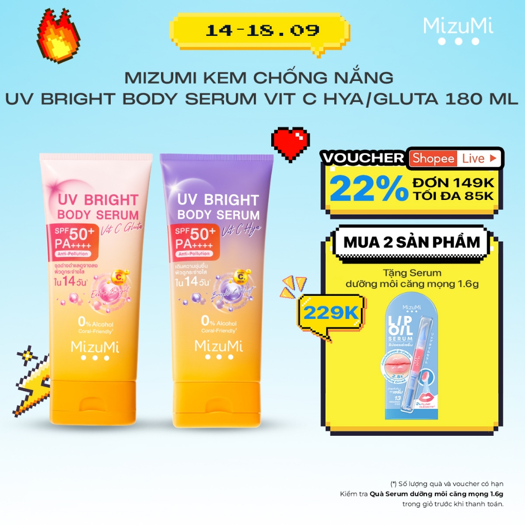 MizuMi Kem Chống Nắng UV Bright Body Serum Vit C HYA/GLUTA 180 ml