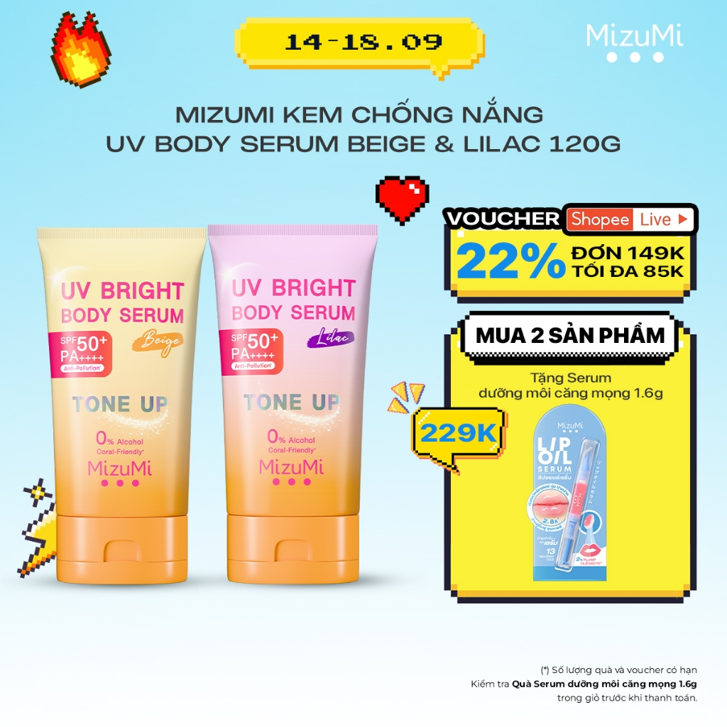 Kem chống nắng nâng tone MizuMi UV Bright Body Serum Tone Up Beige/ Lilac 120 ml