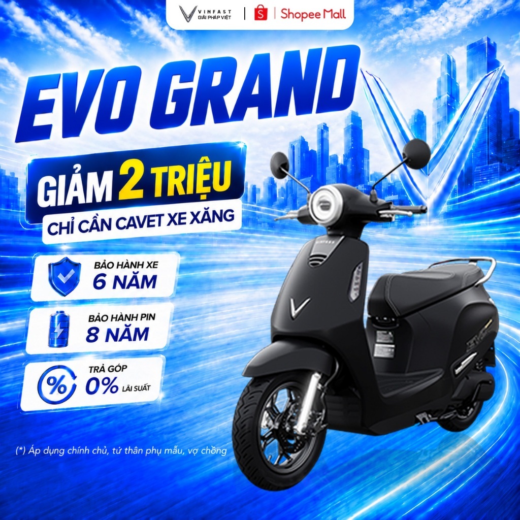 [NHẬN TẠI HCM] Xe Máy Điện VinFast Evo Grand - 262km/sạc | BigBuy360 - bigbuy360.vn
