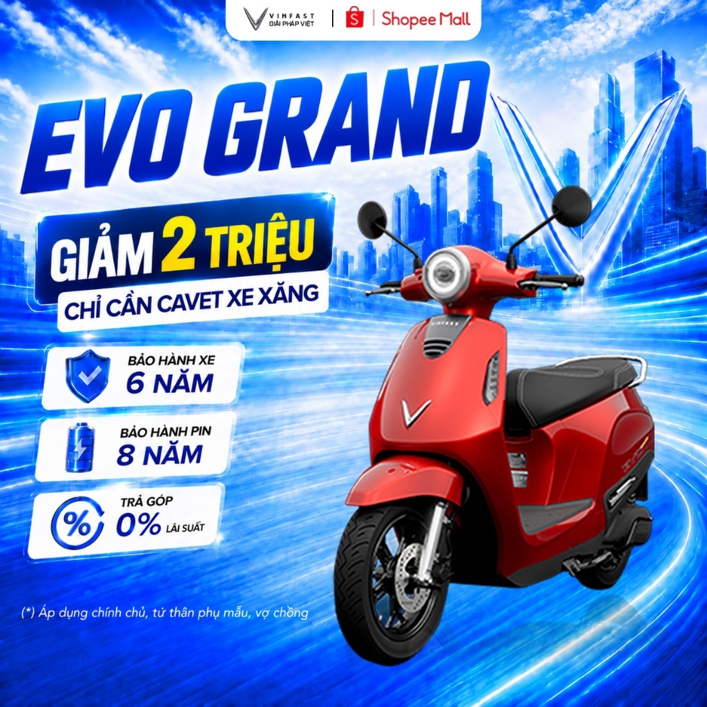 [NHẬN TẠI HCM] Xe Máy Điện VinFast Evo Grand - 262km/sạc | BigBuy360 - bigbuy360.vn
