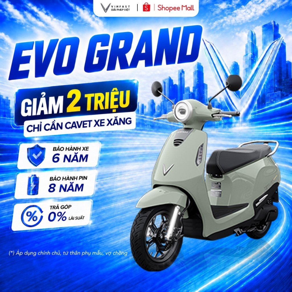 [NHẬN TẠI HCM] Xe Máy Điện VinFast Evo Grand - 262km/sạc | BigBuy360 - bigbuy360.vn