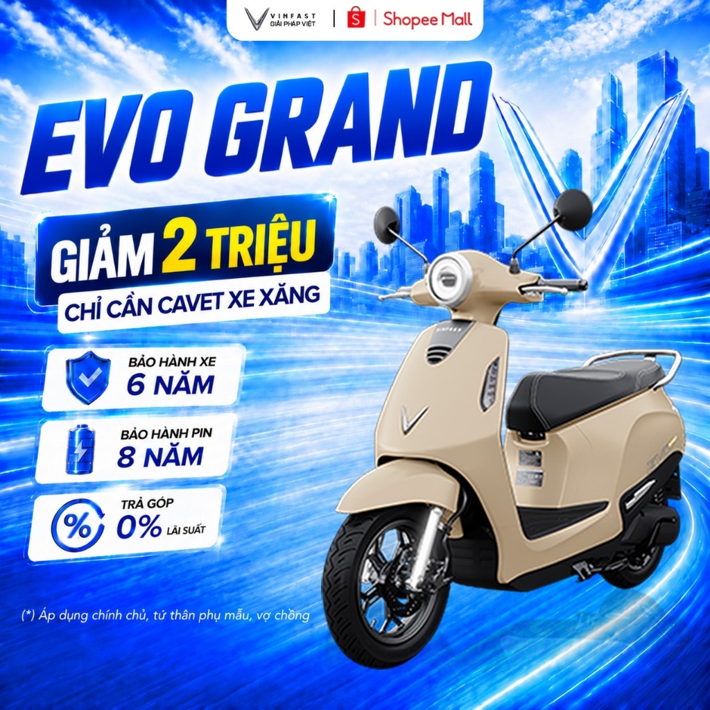 [NHẬN TẠI HCM] Xe Máy Điện VinFast Evo Grand - 262km/sạc | BigBuy360 - bigbuy360.vn