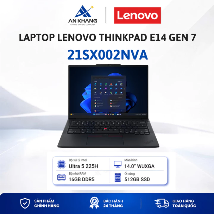 Laptop Lenovo ThinkPad E14 Gen 7 21SX002NVA( Core ULT5 225H, 16GB Ram, 512GB SSD, 14"WUXGA, No OS) Bảo hành 24 tháng