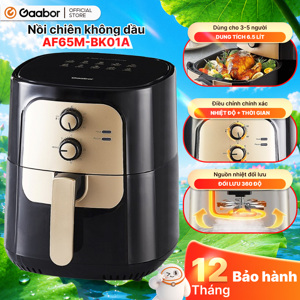 Nồi chiên không dầu GAABOR 6.5 lít AF65M-BK01A / AF65M-BK01S dung tích lớn, công suất mạnh 1400W nồi chiên đa năng