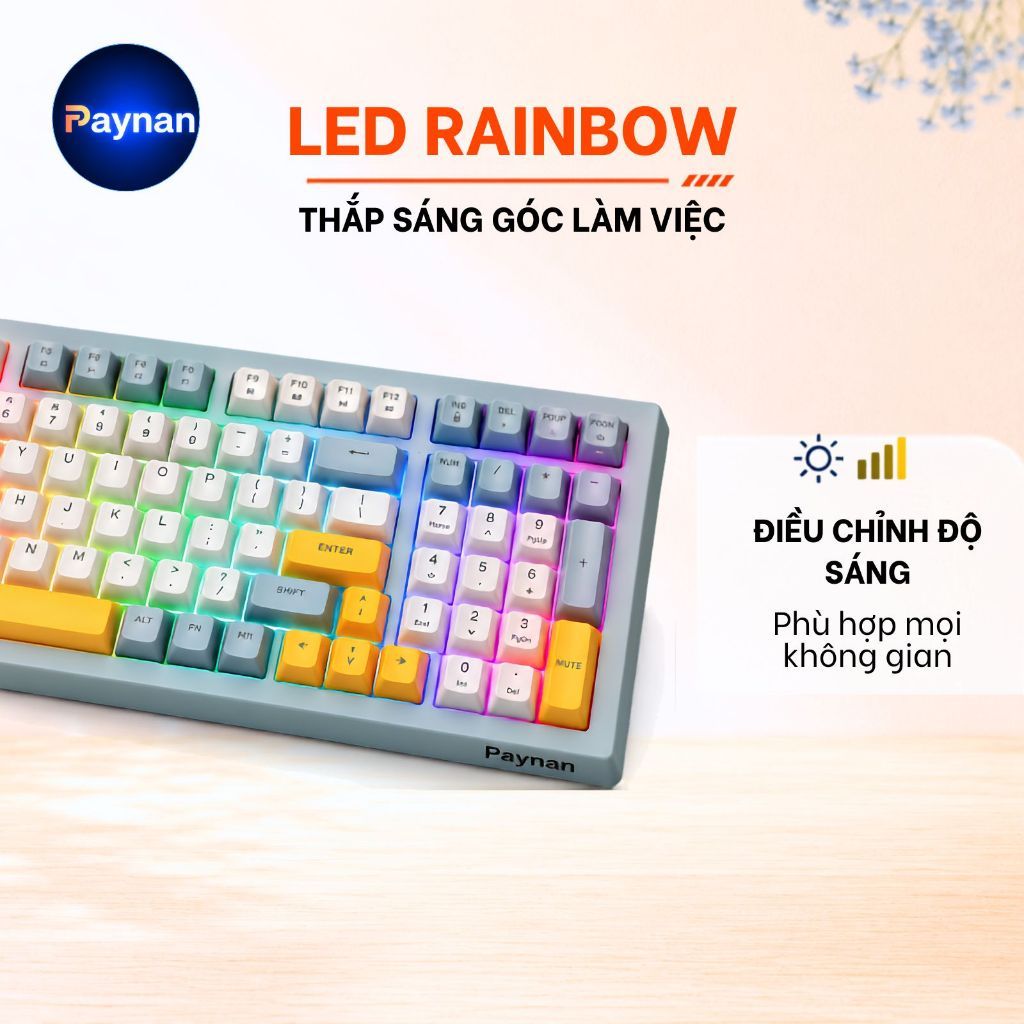 Bàn phím văn phòng P7 Paynan Navy Flow chống ồn kết nối cáp rời 98 phím đèn led rainbow keycap navy xám trắng | BigBuy360 - bigbuy360.vn