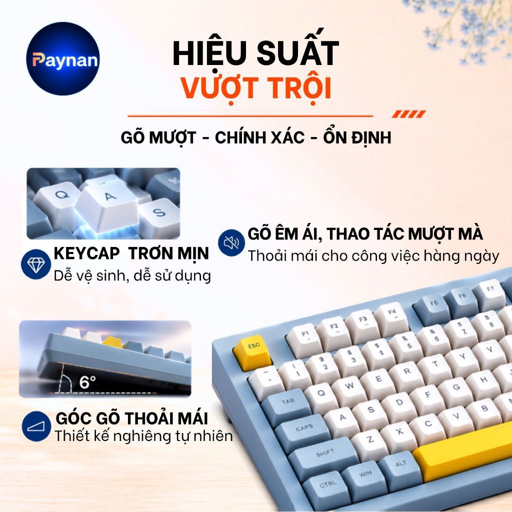 Bàn phím văn phòng P7 Paynan Navy Flow chống ồn kết nối cáp rời 98 phím đèn led rainbow keycap navy xám trắng | BigBuy360 - bigbuy360.vn