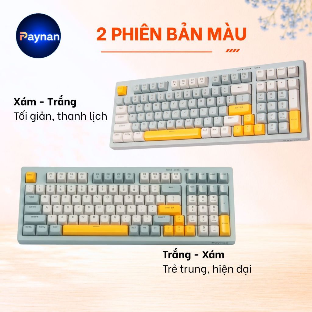 Bàn phím văn phòng P7 Paynan Navy Flow chống ồn kết nối cáp rời 98 phím đèn led rainbow keycap navy xám trắng | BigBuy360 - bigbuy360.vn