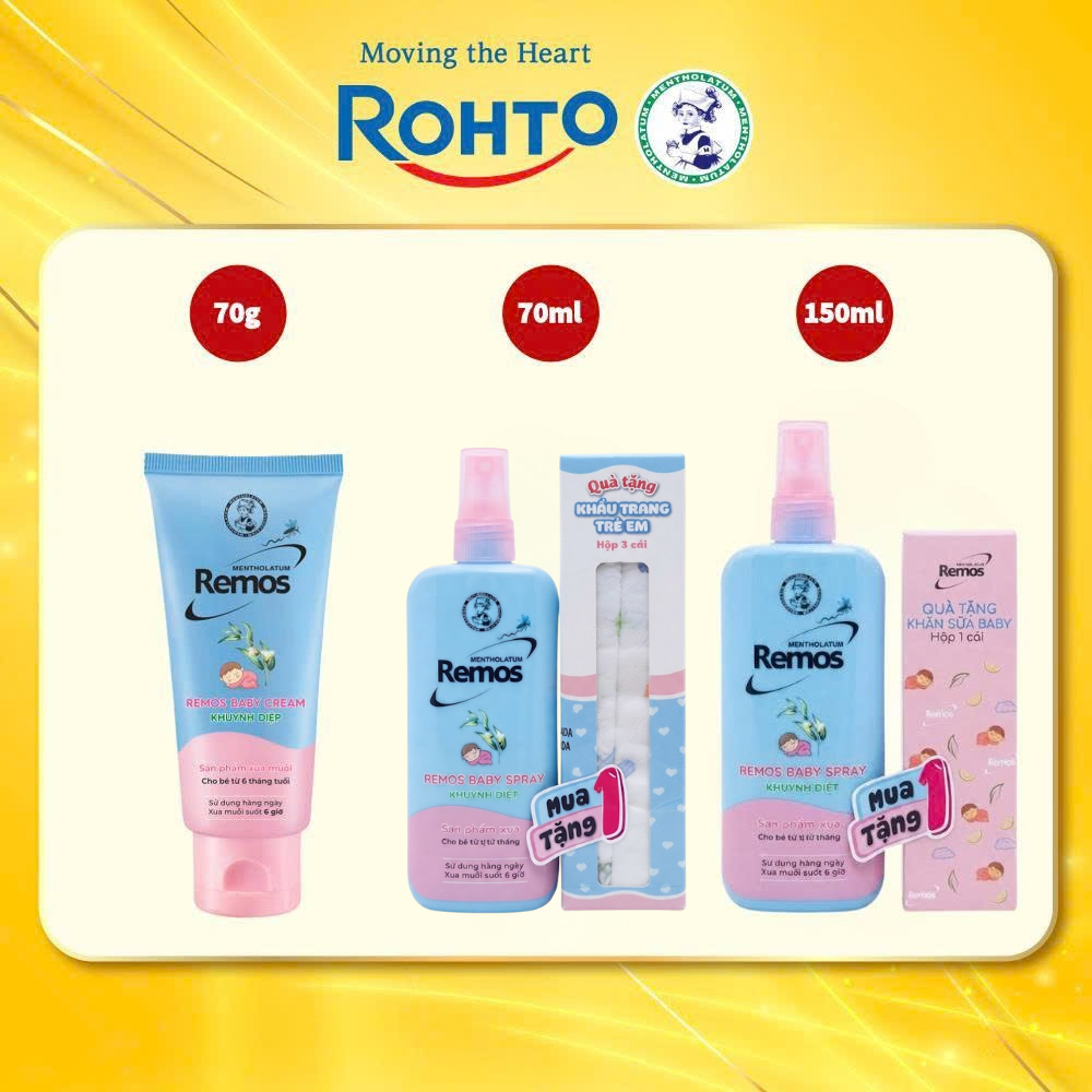Kem/Xịt Xua Muỗi Remos Baby 70g/70ml/150ml - Hương Khuynh Diệp Tự Nhiên