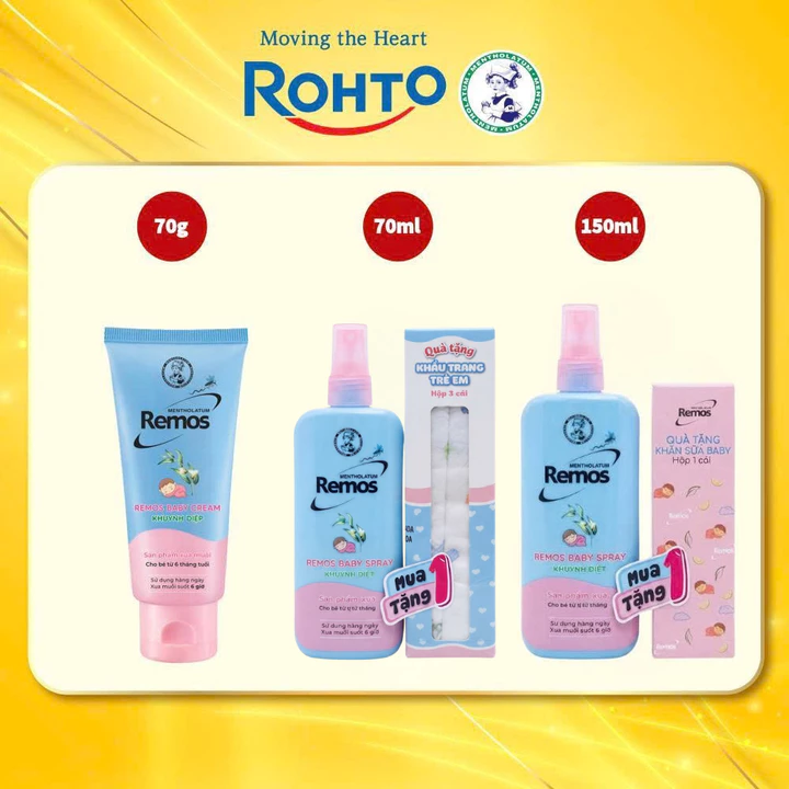 Kem/Xịt Xua Muỗi Remos Baby 70g/70ml/150ml - Hương Khuynh Diệp Tự Nhiên