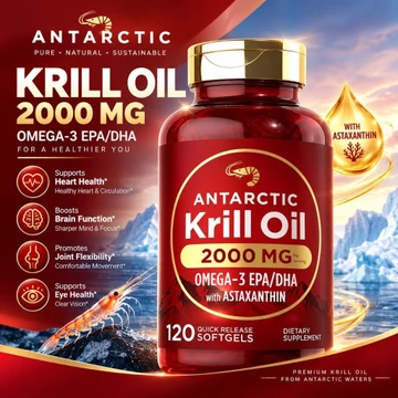 【Nhập khẩu từ Mỹ】Antarctic Krill Oil 2000mg - Viên Dầu Nhuyễn Thể Omega-3 EPA DHA 120 viên