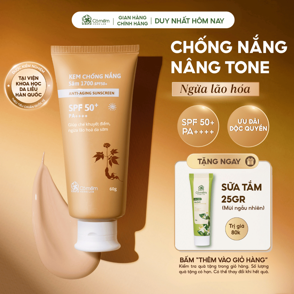 Kem Chống Nắng Mặt Sâm 1700 SPF50+ PA++++ Che Khuyết Điểm Điểm Ngừa Lão Hóa Mọi Loại Da Cỏ Mềm 60g
