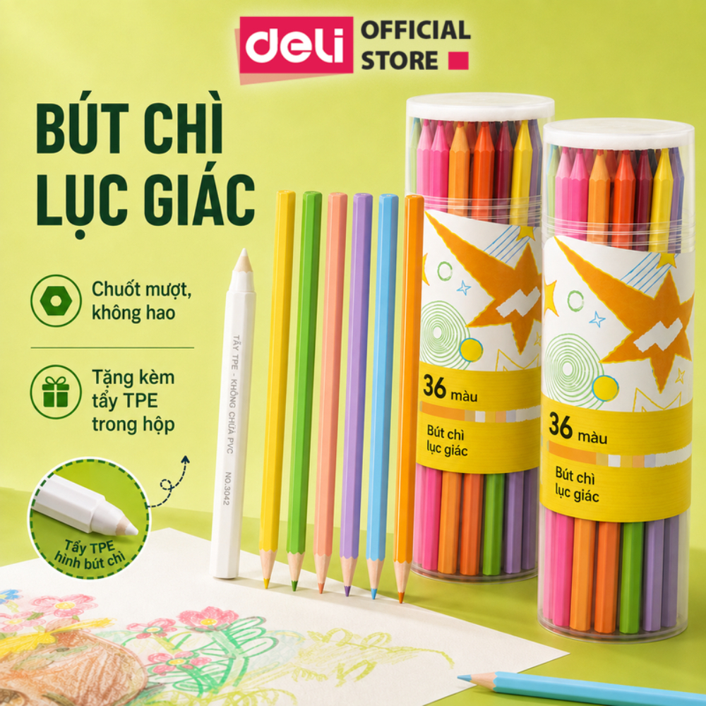 [MUA 3 GIẢM 30%] Bút Chì Màu Gốc Dầu Dạng Cốc 48 Màu Sắc Tươi Sáng, Chì Màu Xóa Được, Chì Màu Cho Học Sinh
