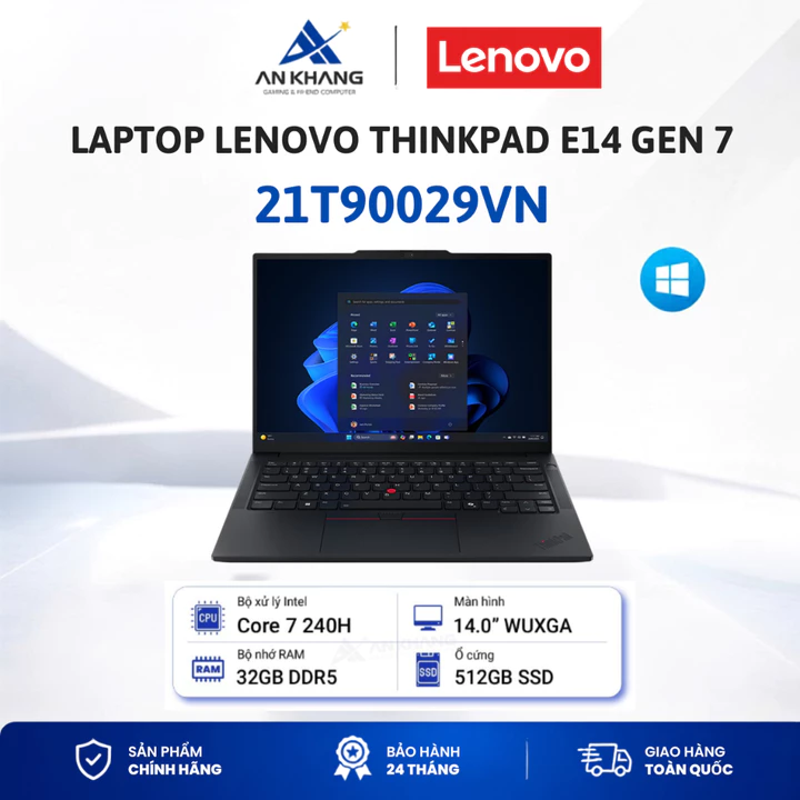 Laptop Lenovo ThinkPad E14 Gen 7 21T90029VN( Core7-240H, 32GD5, 512G SSD, 14" WUXGA, W11, đen) Bảo hành 24 tháng