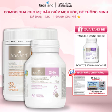 Combo vitamin DHA bầu và canxi sữa hữu cơ Bone Care Bioisland cho mẹ bầu, giúp mẹ khỏe bé thông minh