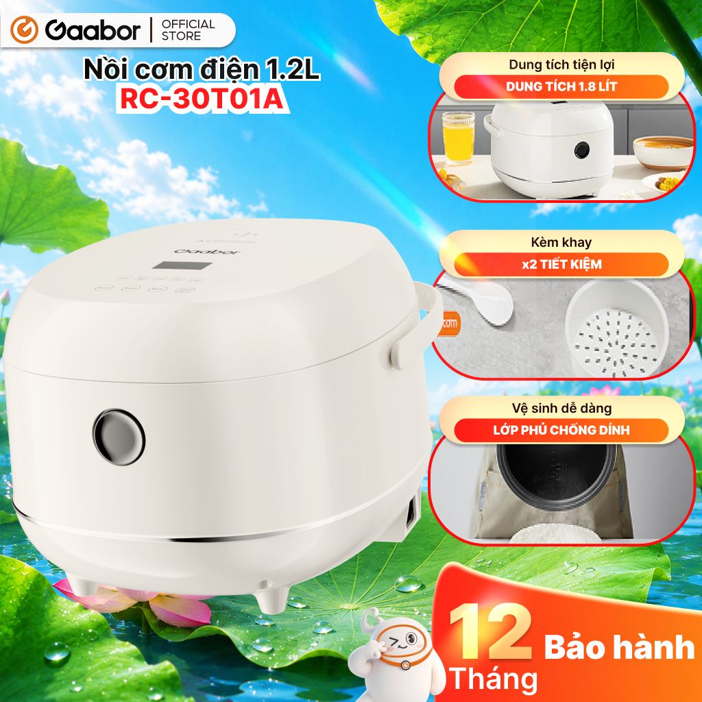 Nồi cơm điện tử Gaabor RC-30T01A dung tích 1.2 lít 5 chế độ nấu đa năng lòng nồi chống dính giữ ấm đến 24H