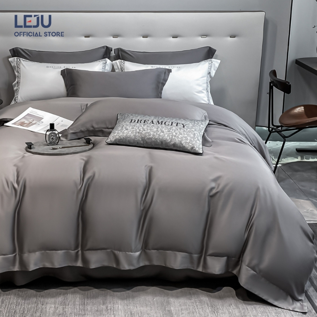 Bộ Chăn Ga Gối 4 Món Lụa Tencel 60S  LEJU Set Ga Giường Drap Chun Cao Cấp Mùa Hè Combo Ra Gối