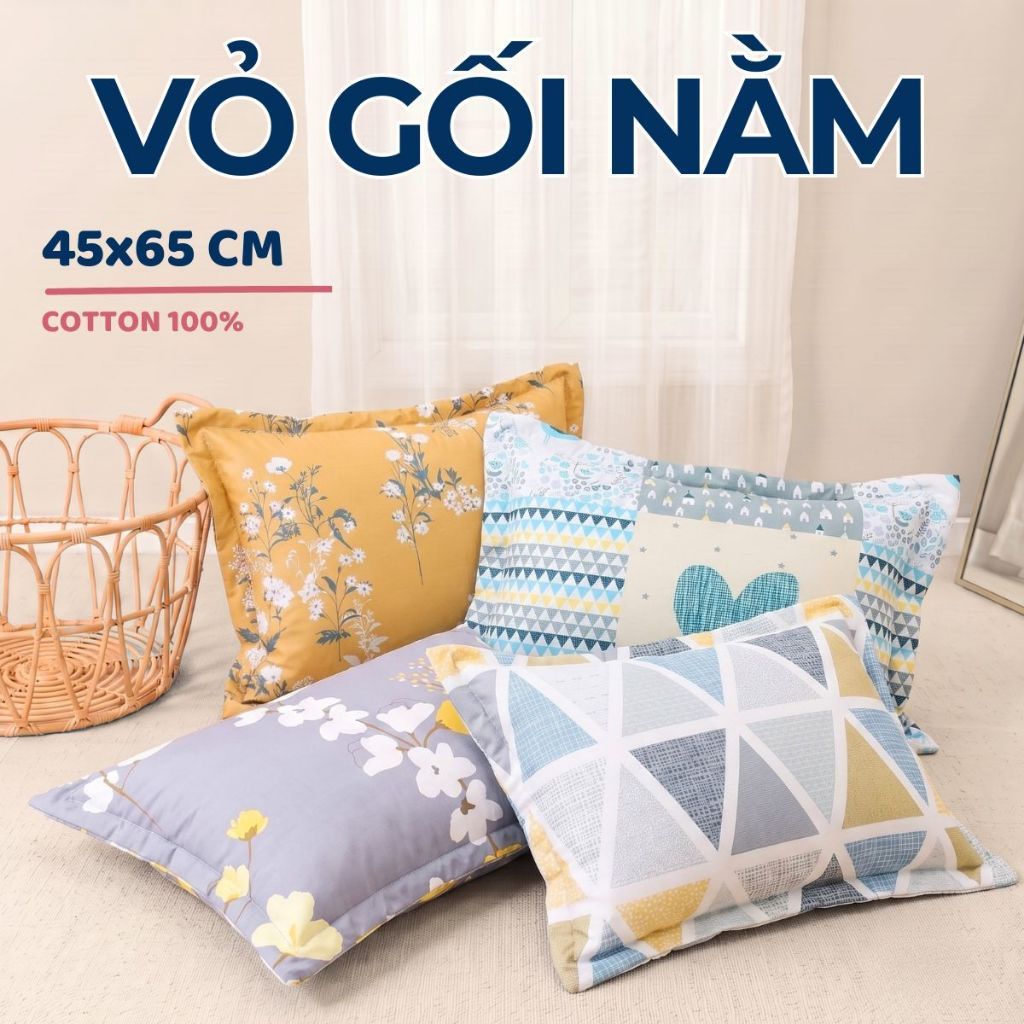 Vỏ Gối Nằm 45x65cm (1 đôi), Áo Gối Mềm Đẹp Nhiều Mẫu Vải Có Khóa Kéo Tiện Lợi, Lót Bông Mỏng - AMELI