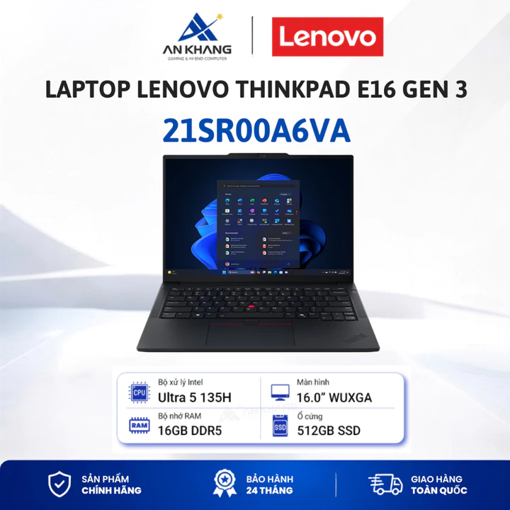 Laptop Lenovo ThinkPad E16 Gen 3 21SR00A6VA( Ultra5-135H, 16GD5, 512GSSD, 16"WUXGA, NoOS, ĐEN) Bảo hành 24 tháng