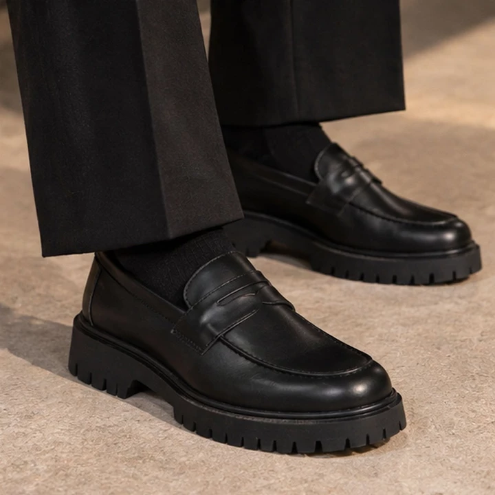 Giày da nam chunky loafer công sở thời trang INICHI G1229 da lì đế chunky thời trang