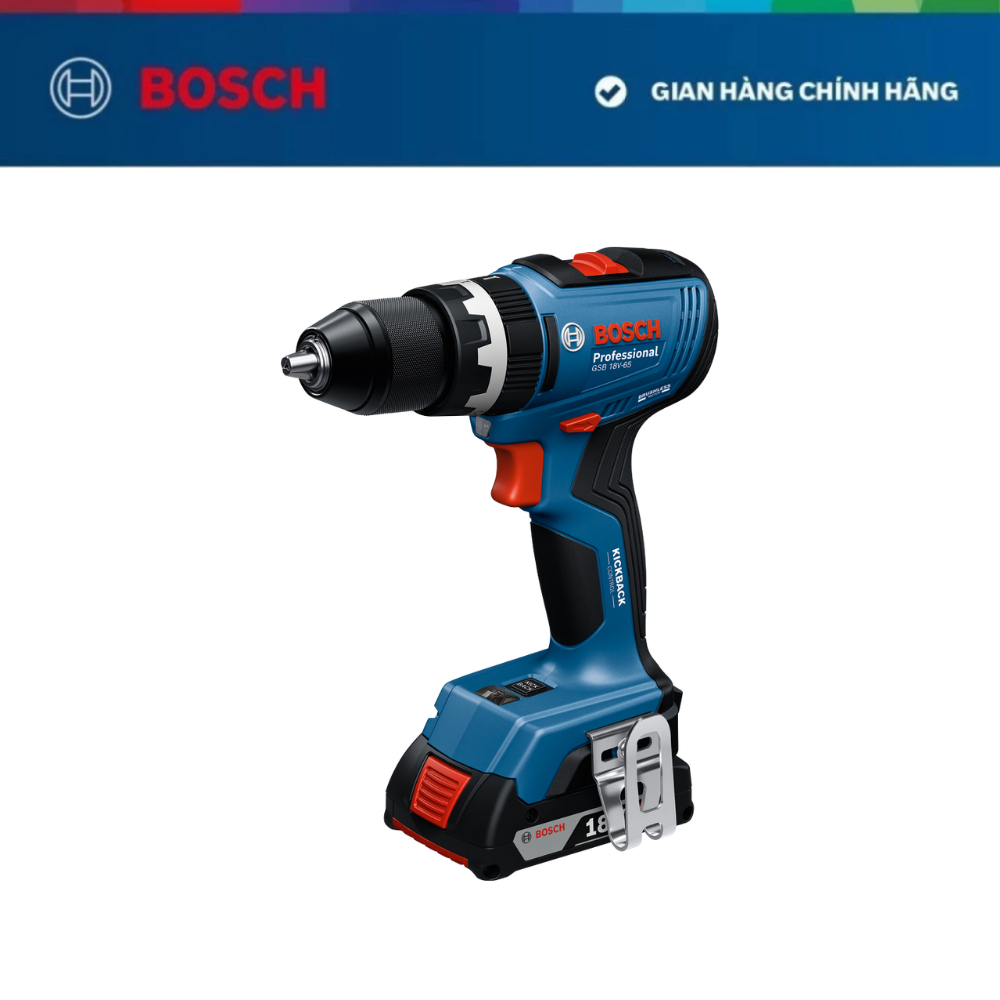 Máy khoan vặn vít động lực dùng pin Bosch GSB 18V-65 – Động cơ không chổi than Brushless, lực siết 65Nm