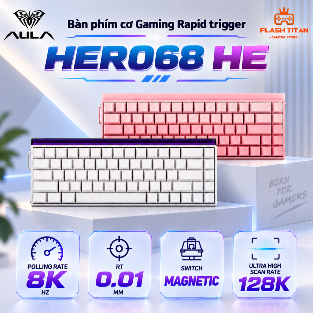 Bàn Phím Cơ Gaming Aula Hero 68 HE, Hero 84 HE Rapid Trigger - 8k Polling Rate - Độ Trễ Thấp - Dùng Chơi Game FPS