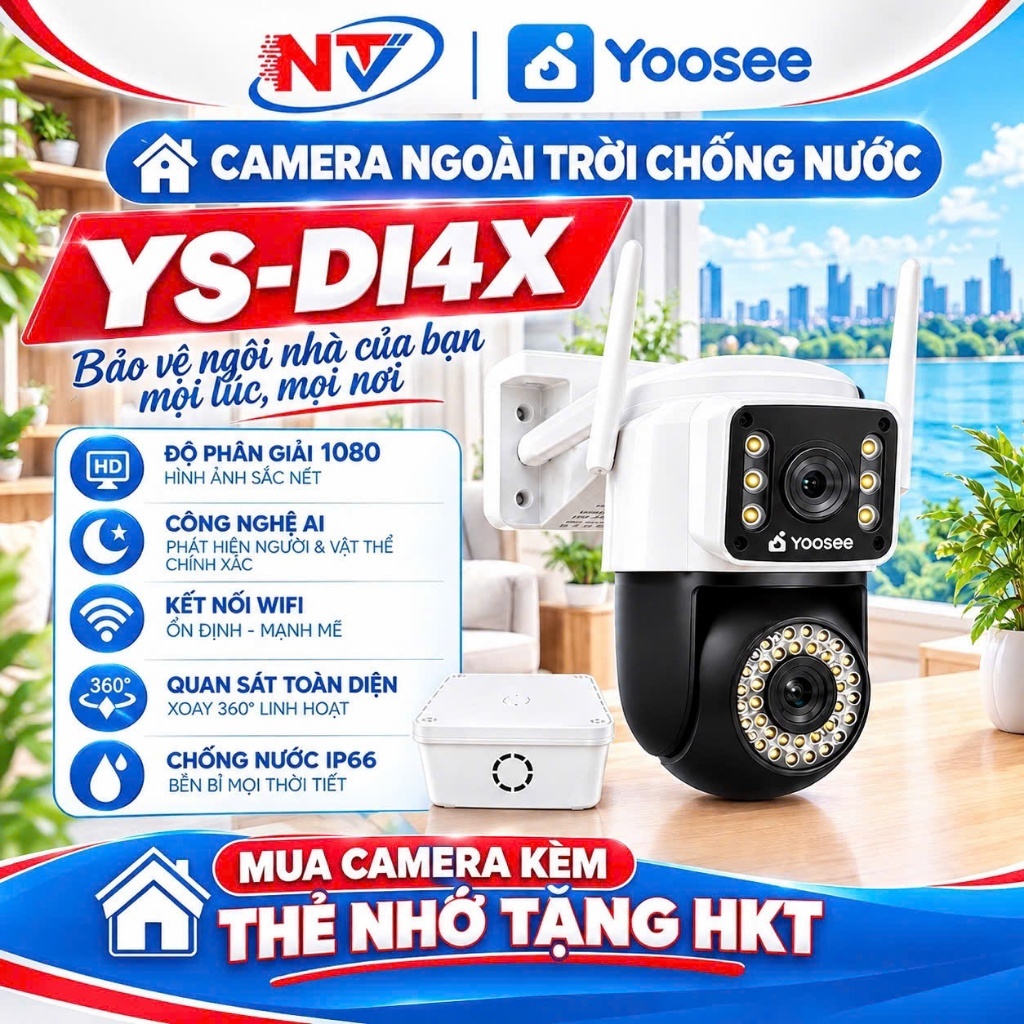 Camera Yoosee 2 Mắt D14X/Q42D FHD - Chống Nước - Xem 2 Màn Hình Cùng Lúc  - Xoay 360 Độ