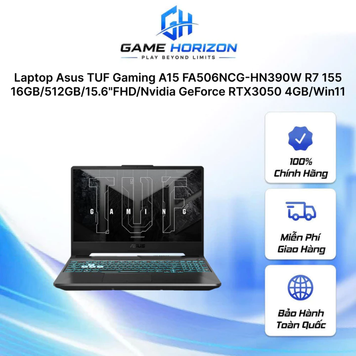 Laptop Asus TUF Gaming A15 FA506NCG-HN390W R7 155/16GB/512GB/15.6"FHD/Nvidia GeForce RTX3050 4GB/Win11
