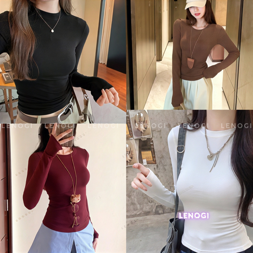 Áo dài tay nữ LENOGI A81 cotton mịn co giãn ôm body, áo giữ nhiệt nữ basic mặc thu đông