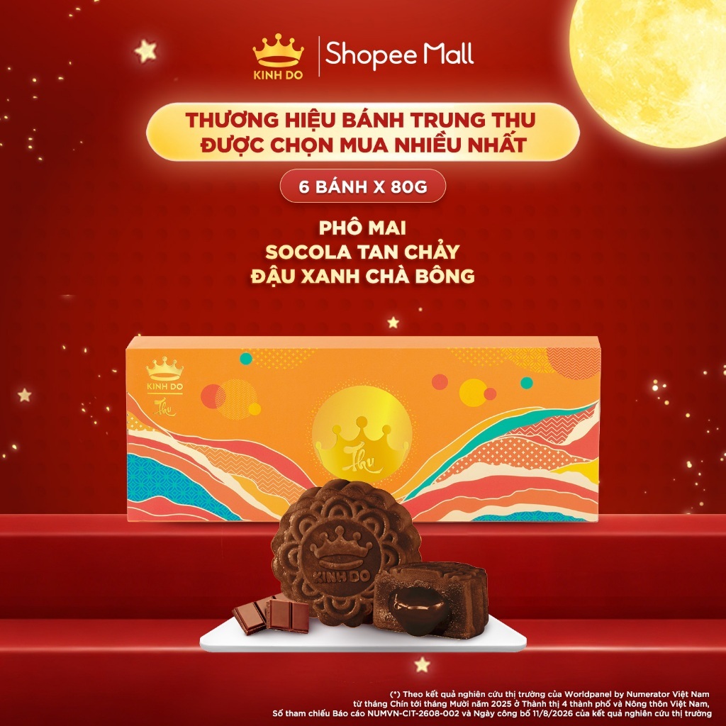 [HỎA TỐC] Hộp bánh trung thu Kinh Đô cao cấp - Lava Trứng Chảy Kim Sa (6 bánh x 80g)