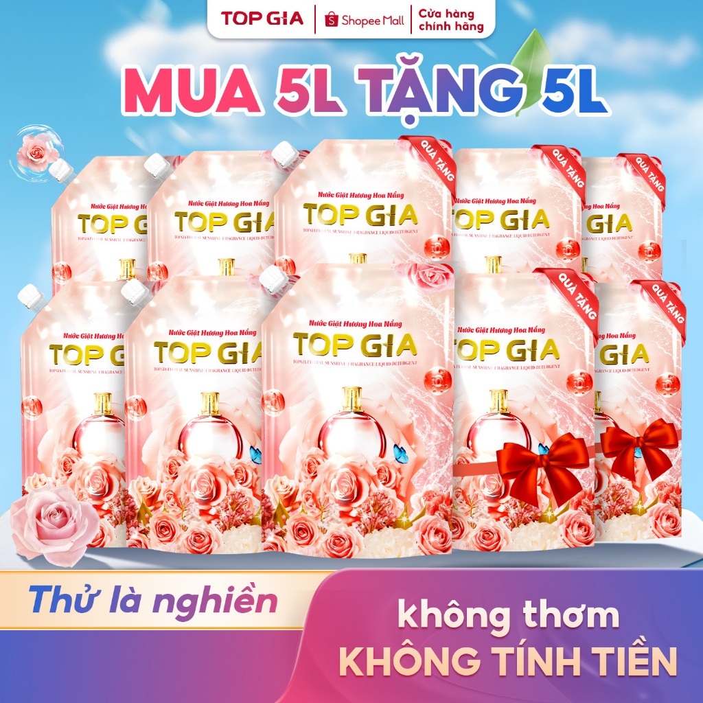 [MUA 5L TẶNG 5L] Combo 10L Nước Giặt Xả TOPGIA Hương Hoa Nắng, Dung Tích 1L, Sạch Sâu Từng Sợi Vải, Hương Thơm Bền Lâu