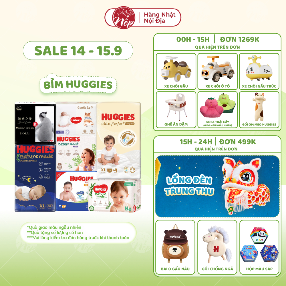 [TỔNG] Bỉm/tã dán/quần Huggies Platinum Nature Made Size NB60/S82/M64/L54/XL44/XXL26 - nepshop1