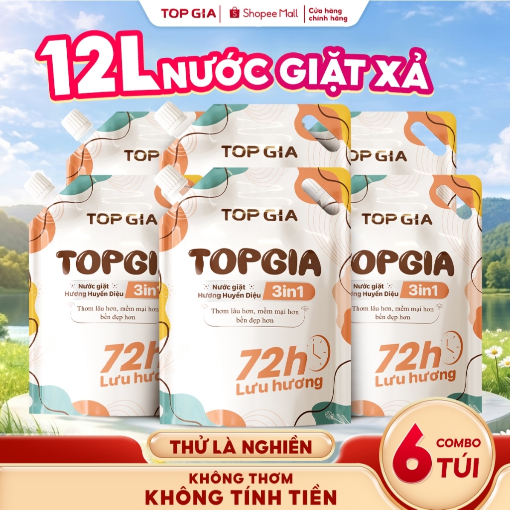 [SIÊU TIẾT KIỆM] Nước Giặt TOPGIA 3in1 Hương Huyền Diệu, Túi 2L Dịu Nhẹ, An Toàn Cho Da, Sạch Sâu, Lưu Hương Bền Lâu