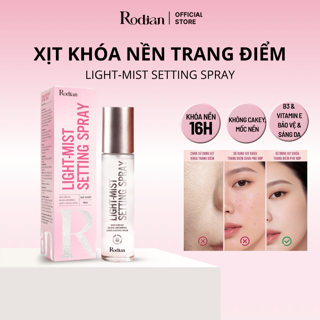 Xịt Khóa Nền Trang Điểm Rodian Light Mist Setting Spray 80ml - Lâu Trôi Và Kiểm Soát Dầu Trên Da