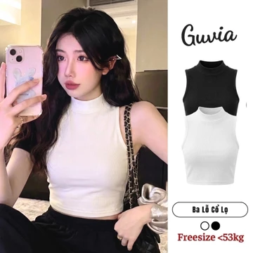 Áo Croptop Ba Lỗ Nữ Cổ Lọ Sát Nách Không Tay Ôm Body, Áo Kiểu Nữ Cổ Cao CRT Thun Gân Dày Co Giãn GUVIA CR8