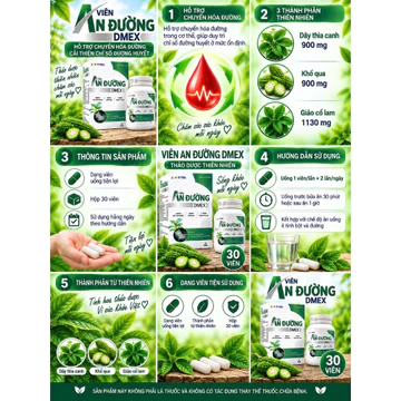Viên An Đường DMEX 30 Viên – Dây Thìa Canh 900mg Khổ Qua 900mg Giảo Cổ Lam Hỗ Trợ Chuyển Hóa Đường