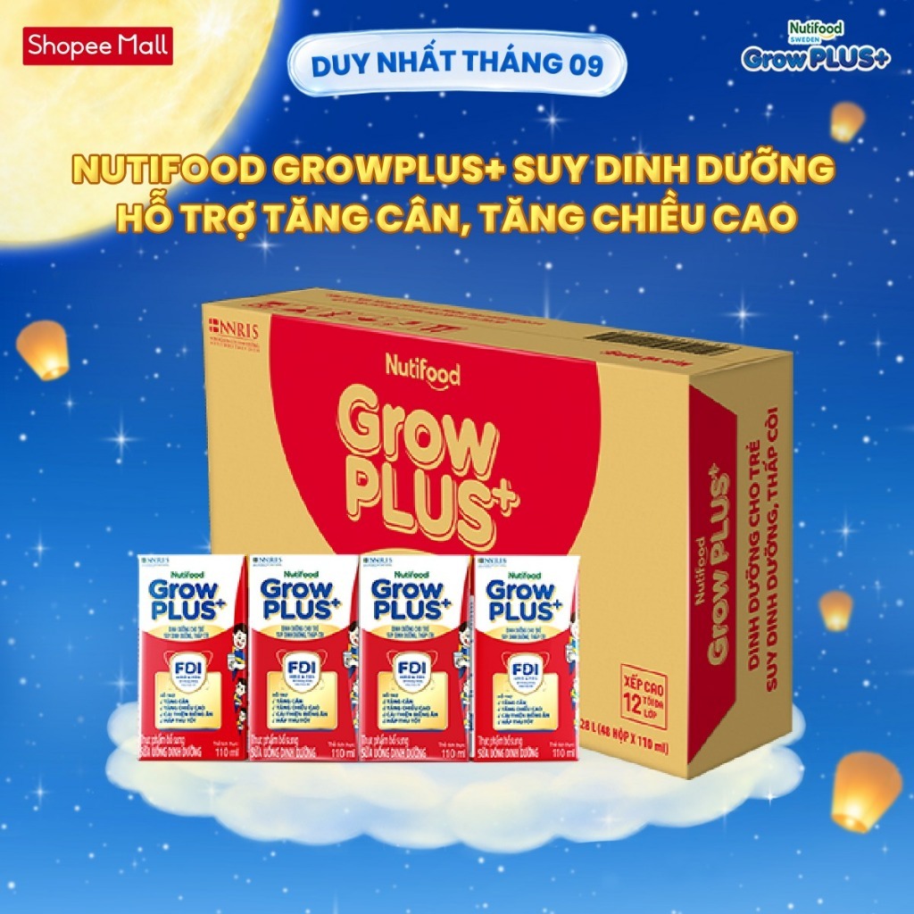 Thùng SBPS Nutifood GrowPLUS+ Suy Dinh Dưỡng (Đỏ) - Tăng Cân, Tăng Chiều Cao (48 Hộp x 110ml) (Bao bì tùy lô hàng)