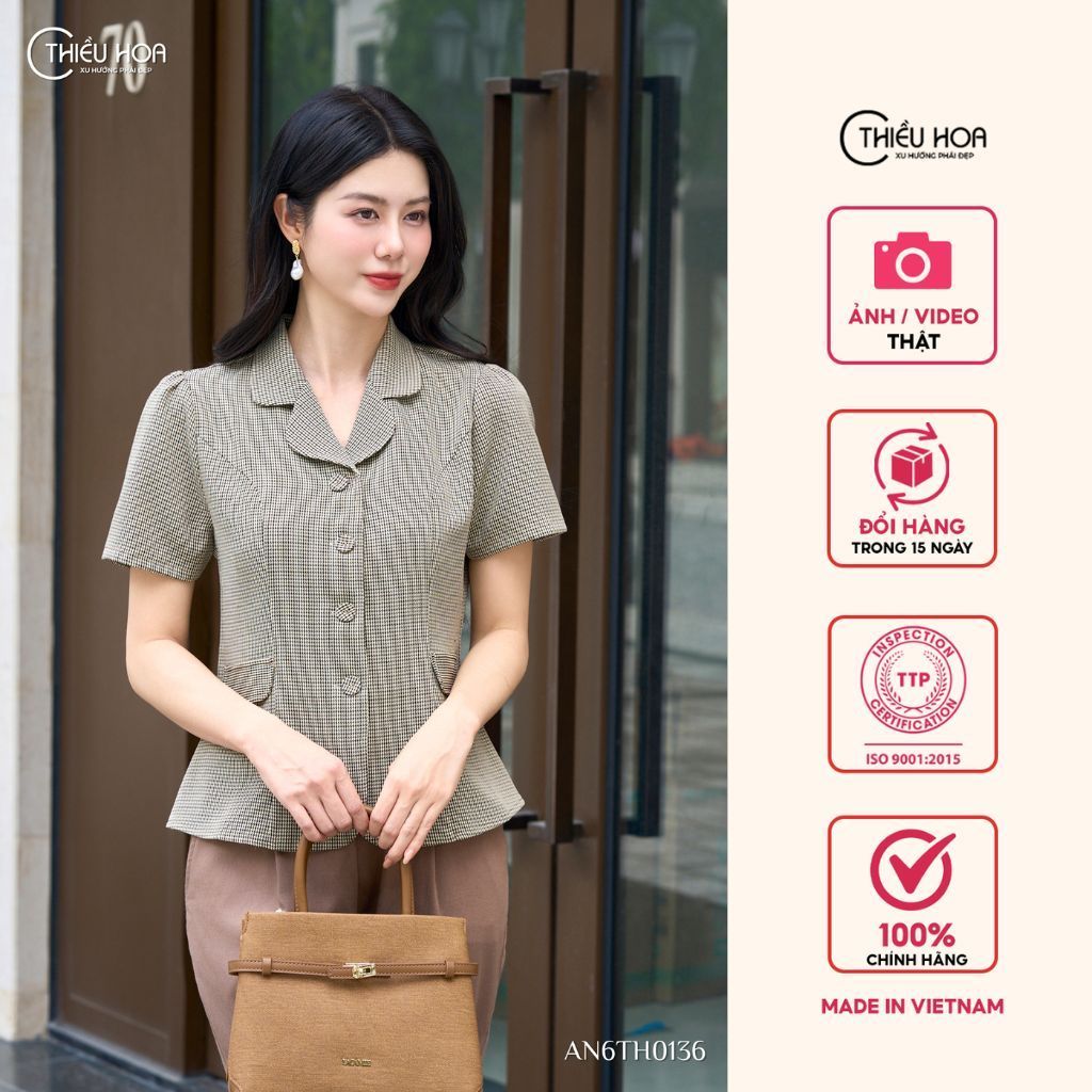 Áo kiểu nữ được làm từ chất liệu Vải dệt răng sói với thiết kế sang trọng thời trang, thương hiệu Thiều Hoa  AN6TH0136