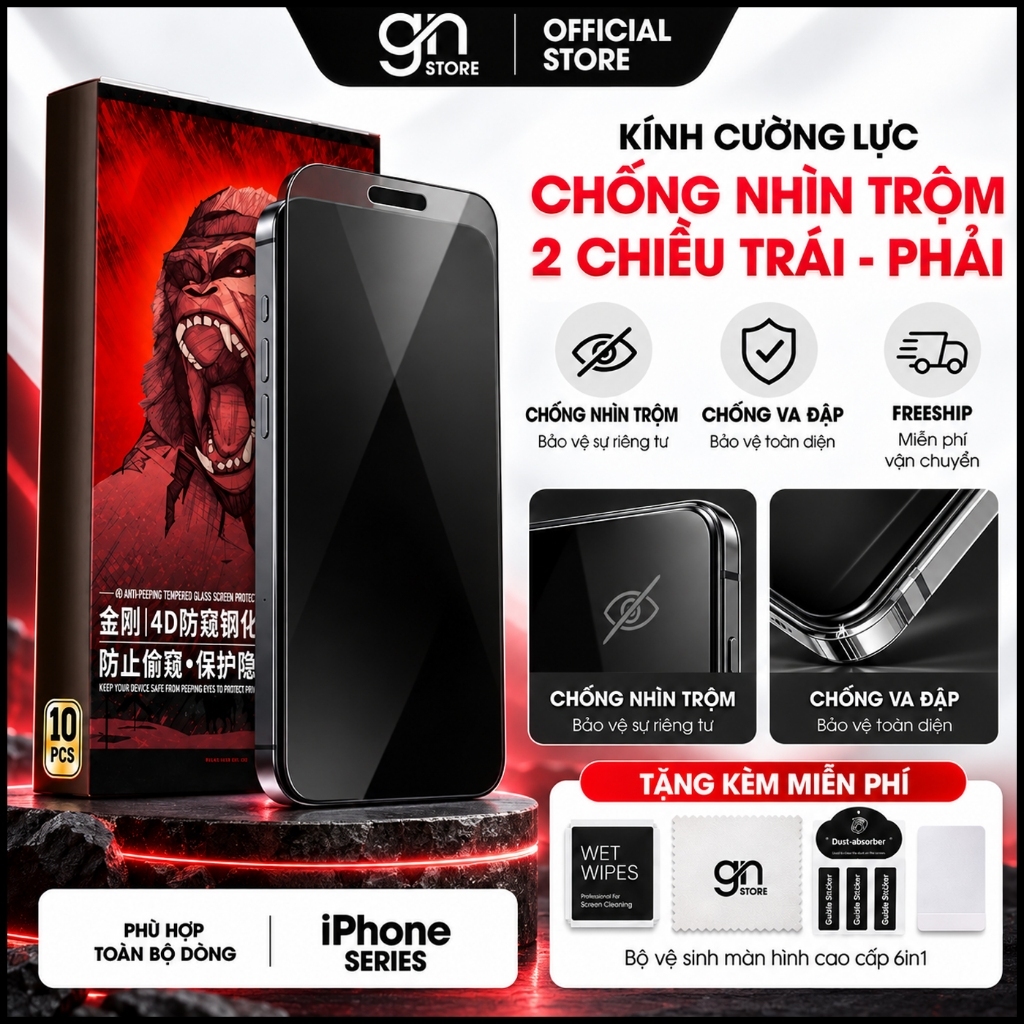 Kính cường lực chống nhìn trộm cho iPhone 18 Promax 17 Promax 16/15/14/13/12/11 Plus/Xs/Xr full màn - GN STORE [𝐂𝐍𝐓]