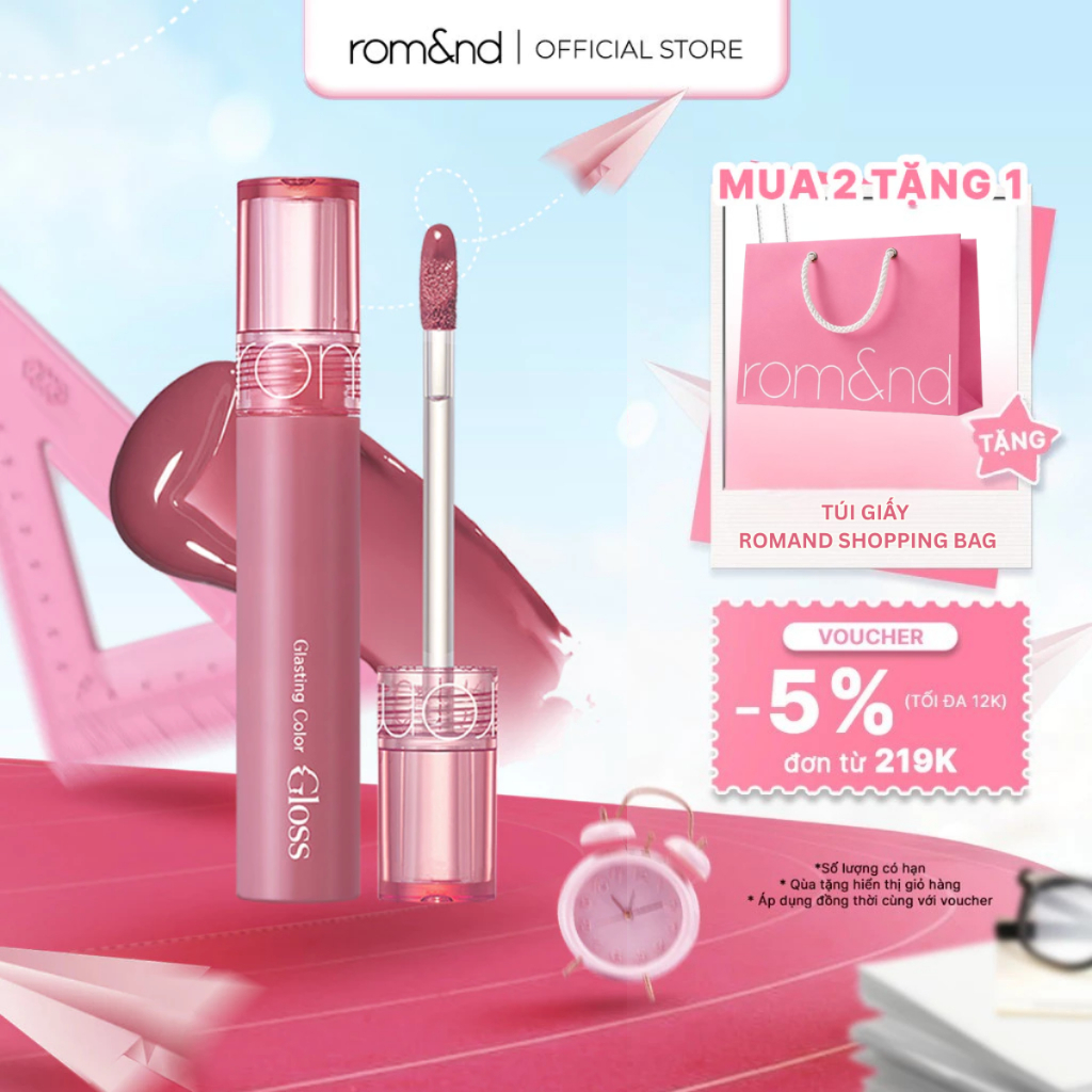 [Rom&nd] [CREAM NUDE] Son tint bóng căng mọng Romand Glasting Color Gloss 4g