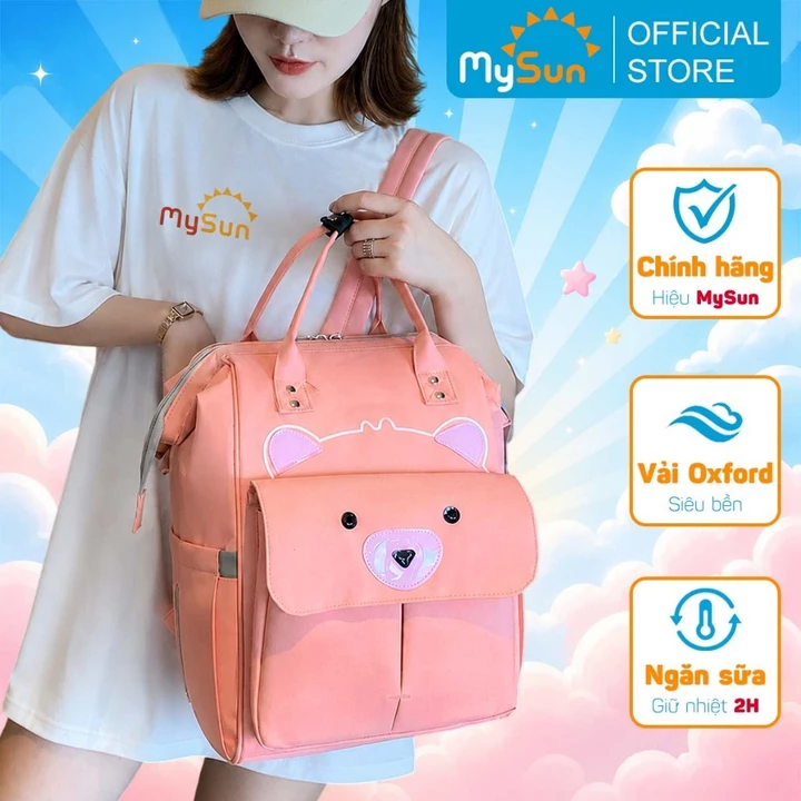 Balo bỉm sữa cho mẹ và bé đựng đồ bỉm sữa tã hình MySun Teddy