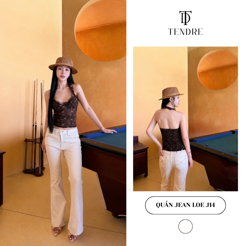 TENDRE - Quần Jean Nữ Ống Loe Cạp Vừa Hack Dáng, Quần Bò Thêu Đường Chỉ Túi Sau Co Giãn Mặc Đi Học Đi Chơi J14